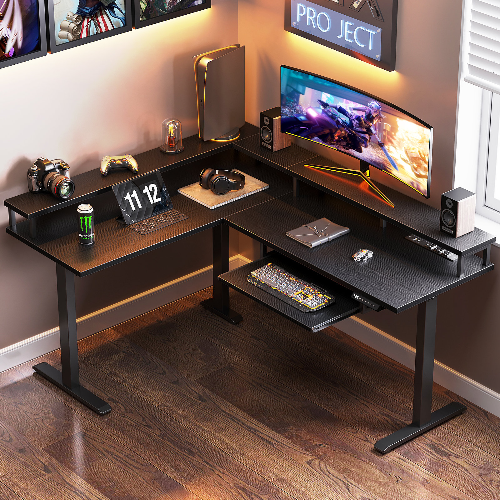17 Stories Liyuan 59.06'' W Height Adjustable L-Shaped